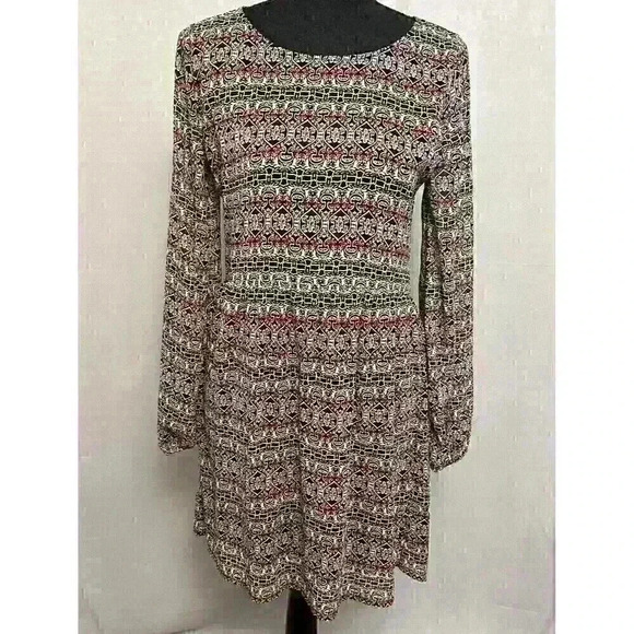 Abercrombie & Fitch Womens SM Boho Midi Shift Dress Multi Color Lace Long Sleeve - Picture 4 of 16